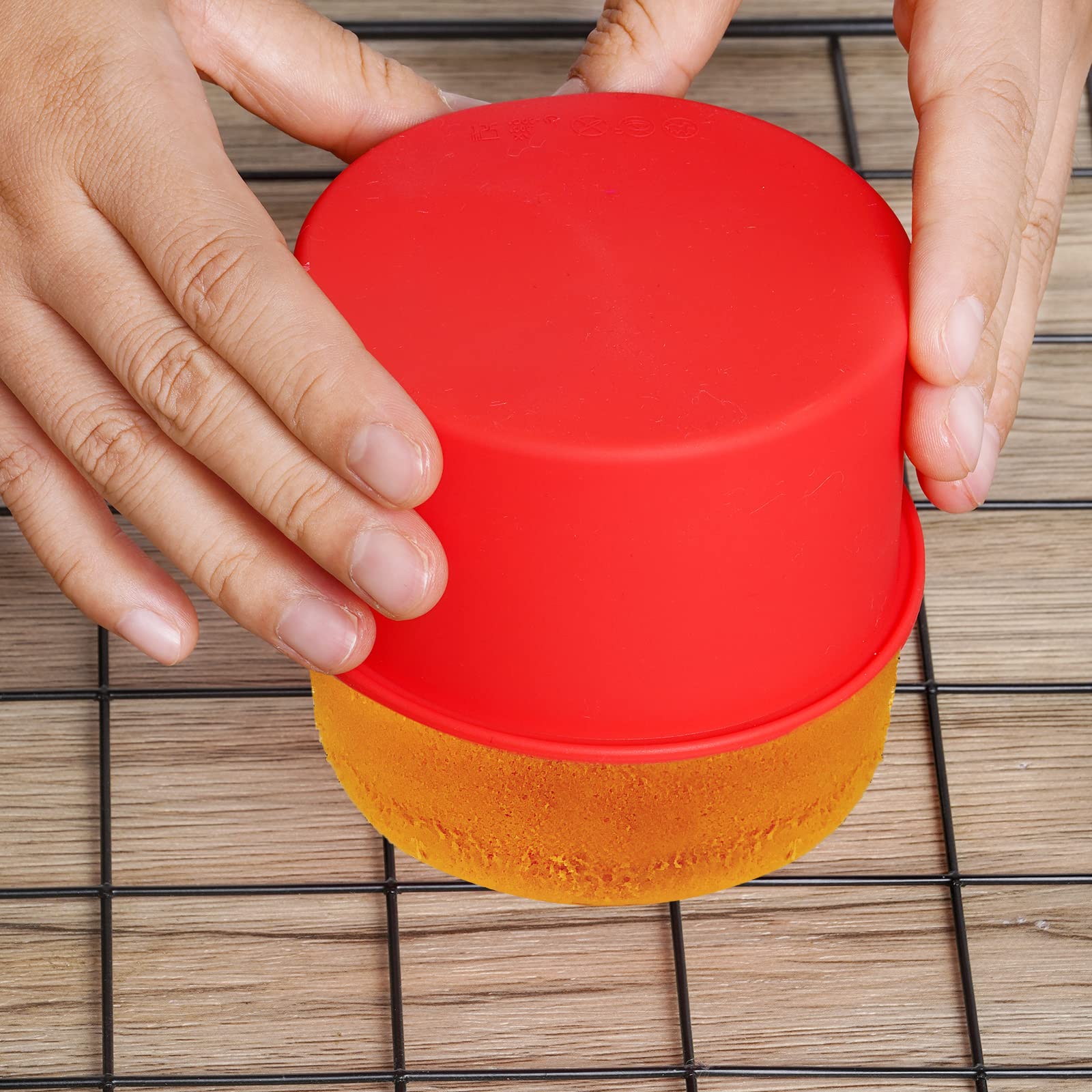 Mifengda 12Pcs Silicone Cake Mold Baking Round Cake Molds 4 Inch Non-Stick Baking Pan Kitchen Silicone Cake Molds For Baking(Red